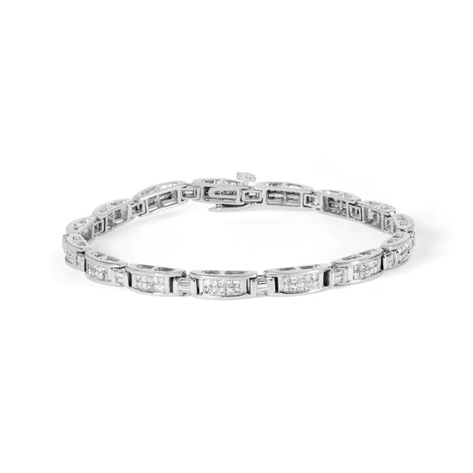 14K White Gold 2.0 Cttw Baguette and Princess-Cut Diamond Tennis Bracelet (H-I Color, SI1-SI2 Clarity) - 7"