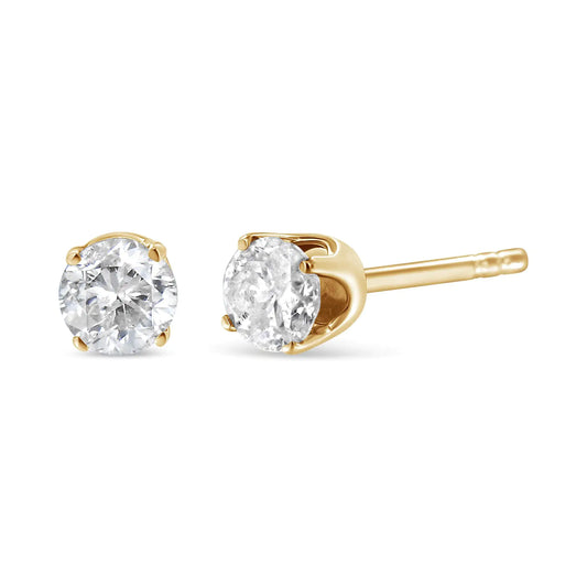 14K Yellow Gold 1/3 Cttw Round Brilliant-Cut Near Colorless Diamond Classic 4-Prong Stud Earrings (J-K Color, SI1-SI2 Clarity)