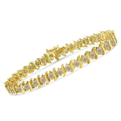 14K Yellow Gold-Plated .925 Sterling Silver 6.0 cttw Classic Round-Cut Diamond "S" Link Bracelet (J-K Color, I1-I2 Clarity) - Size 7.5"