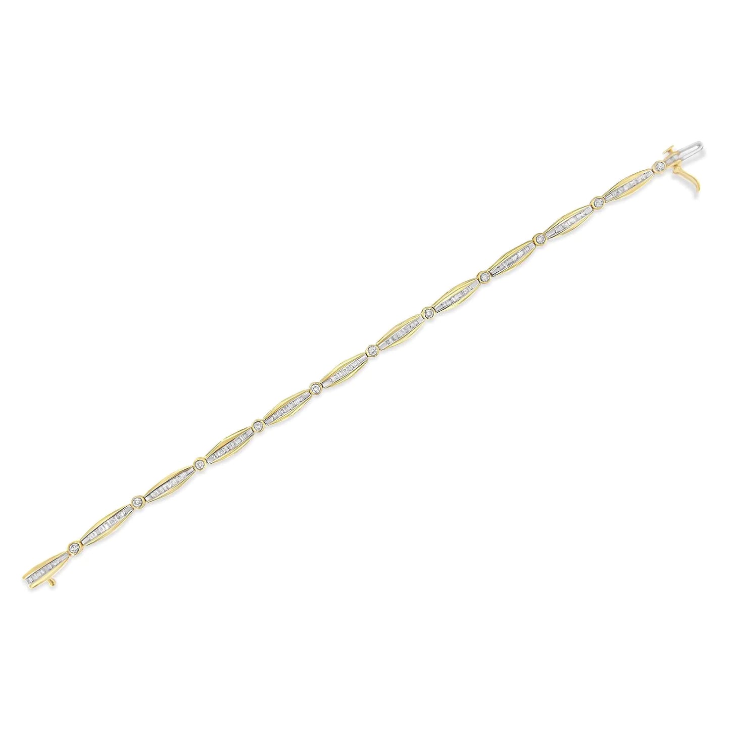 14K Yellow Gold 2.0 Cttw Round Brilliant-Cut & Baguette Cut Diamond Bezel and Tapered Link 7" Tennis Bracelet (H-I Color, SI2-I1 Clarity)