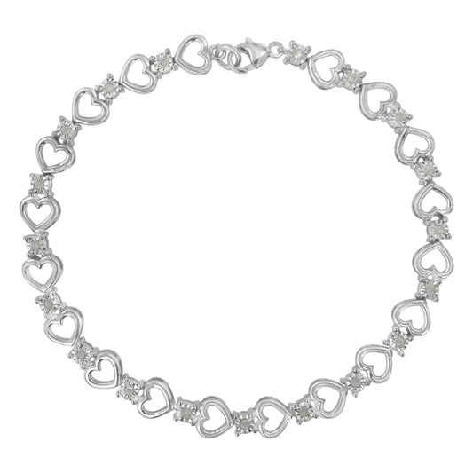 Sterling Silver Diamond Heart Link Bracelet (1/4 cttw, I-J Color, I3 Clarity)