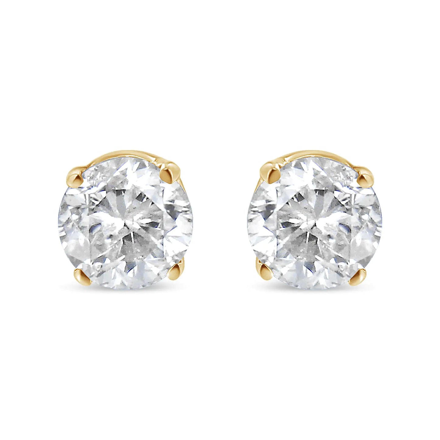 14K Yellow Gold 1/3 Cttw Round Brilliant-Cut Near Colorless Diamond Classic 4-Prong Stud Earrings (J-K Color, SI1-SI2 Clarity)