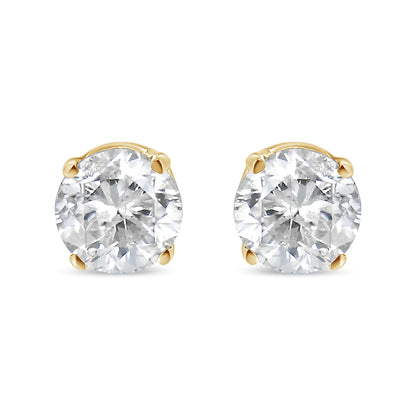 14K Yellow Gold 1/3 Cttw Round Brilliant-Cut Near Colorless Diamond Classic 4-Prong Stud Earrings (J-K Color, SI1-SI2 Clarity)