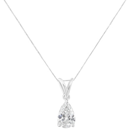 IGI certified 10K White Gold 3/8 cttw Diamond Pear Pendant Necklace (I-K, SI2-I1)