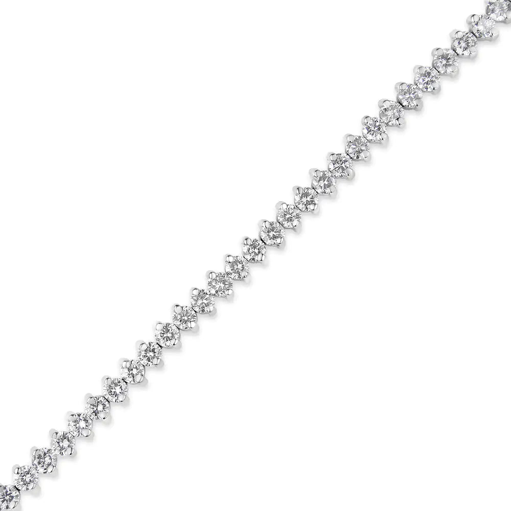 AGS Certified 14K White Gold 5.0 Cttw 2-Prong Set Round-Brilliant Diamond Tennis Bracelet (F-G Color, SI2-I1 Clarity) - Size 7