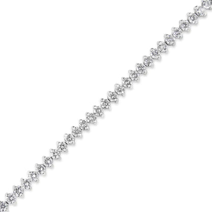 AGS Certified 14K White Gold 5.0 Cttw 2-Prong Set Round-Brilliant Diamond Tennis Bracelet (F-G Color, SI2-I1 Clarity) - Size 7