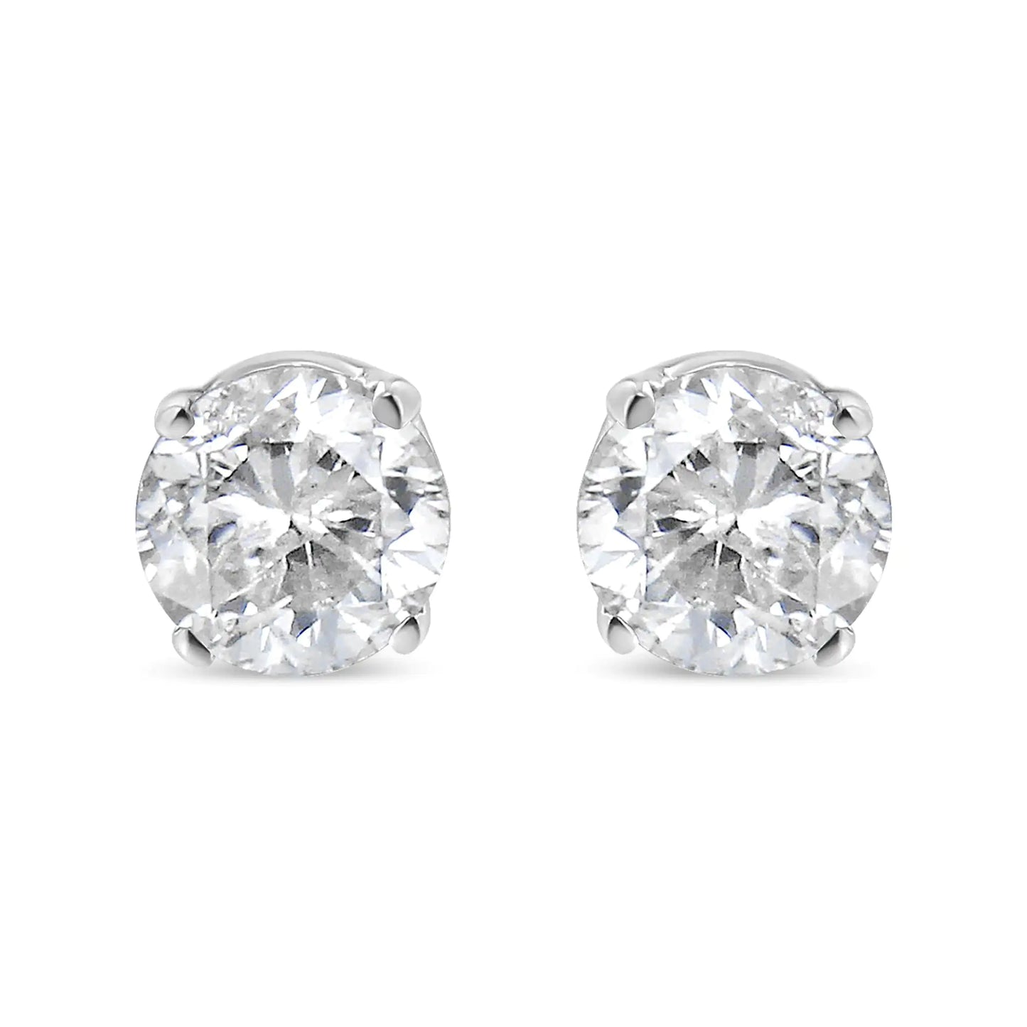 AGS Certified 14K White Gold 1.0 cttw 4-Prong Set Brilliant Round-Cut Solitaire Diamond Push Back Stud Earrings (F-G Color, I1-I2 Clarity)