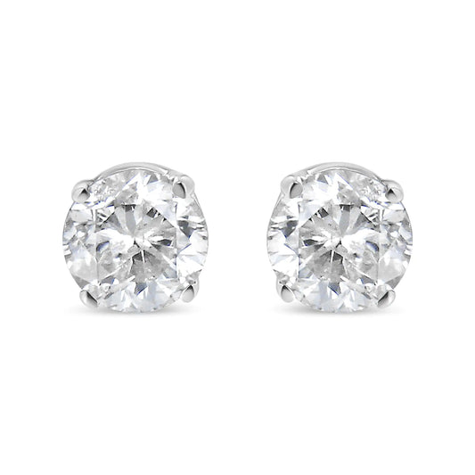 AGS Certified 14K White Gold 1.0 cttw 4-Prong Set Brilliant Round-Cut Solitaire Diamond Push Back Stud Earrings (F-G Color, I1-I2 Clarity)