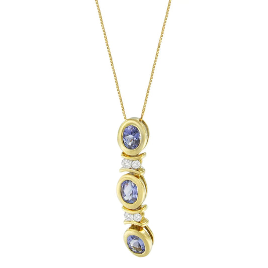 14K White Gold Round Cut Diamonds and Tanzanite Pendant Necklace (1.20 cttw, G-H Color, SI2-I1 Clarity)