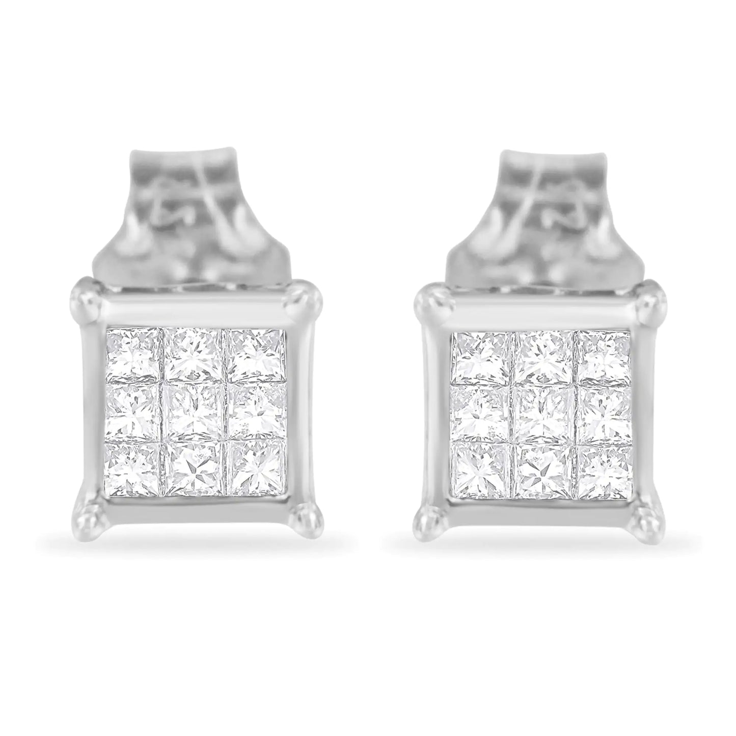 Sterling Silver Princess Cut Diamond Square Stud Earrings (.3 cttw, H-I Color, I1-I2 Clarity)