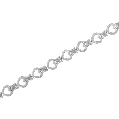 Sterling Silver Diamond Heart Link Bracelet (1/4 cttw, I-J Color, I3 Clarity)