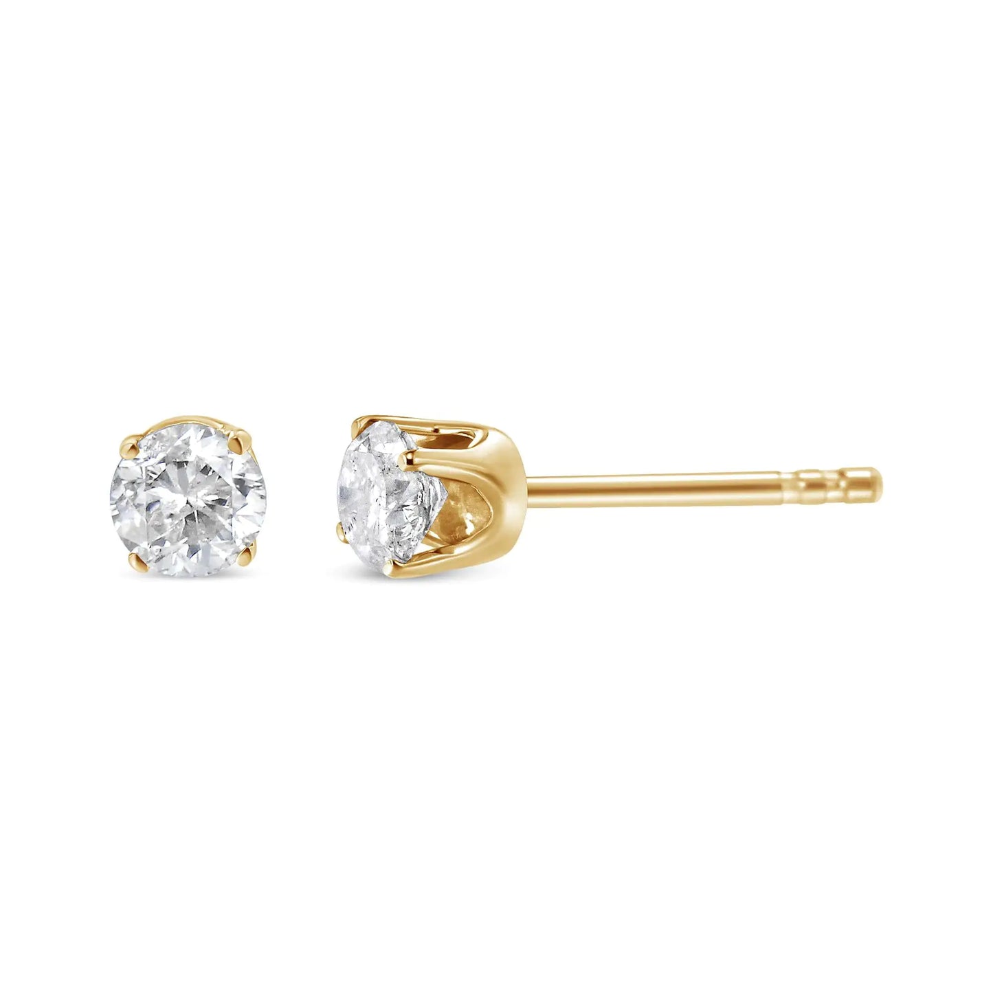 14K Yellow Gold 1/4 Cttw Round Brilliant-Cut Near Colorless Diamond Classic 4-Prong Stud Earrings (J-K Color, I1-I2 Clarity)