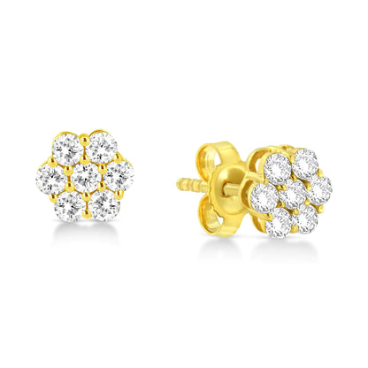 14K Yellow Gold 1/2 Cttw Brilliant Round Cut Diamond Floral Cluster Stud Earrings with Pushbacks (J-K Color, VS2-SI1 Clarity)