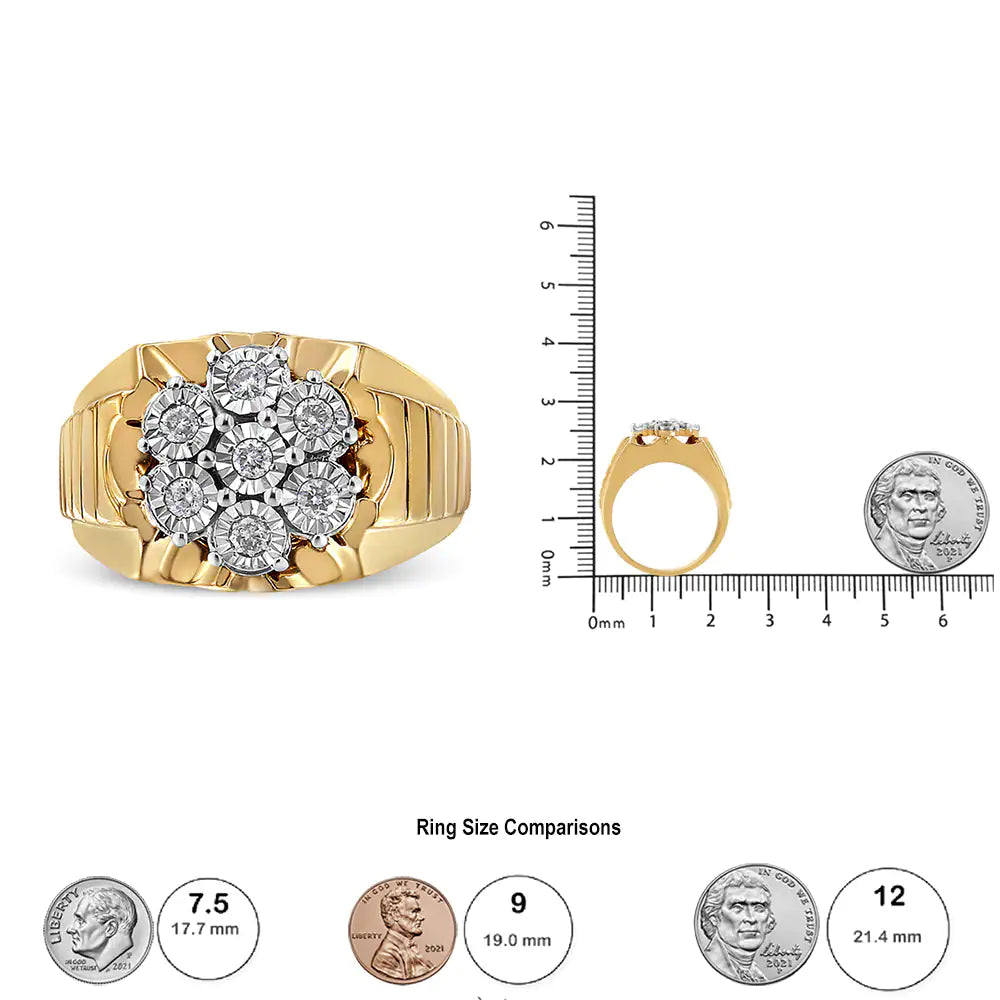 14K Yellow Gold Plated .925 Sterling Silver 1/3 Cttw Miracle-Set Floral Diamond Cluster Ring (I-J Color, I1-I2 Clarity)