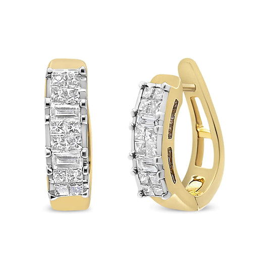 14K Yellow Gold 1/2 Cttw Princess & Baguette-Cut Diamond Invisible-Set U-Hoop Earrings (H-I Color, SI2-I1 Clarity)