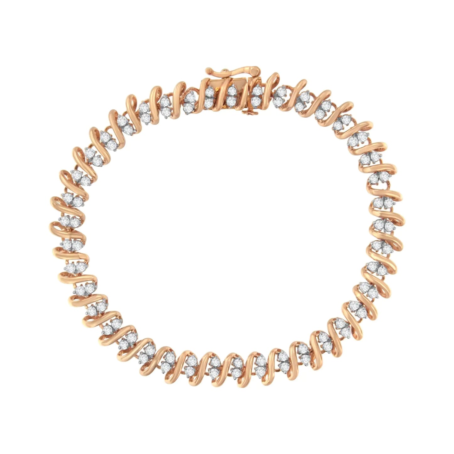 14KT Rose Gold Plated Sterling Silver Diamond S Link Tennis Bracelet (2 cttw, J-K Color, I1-I2 Clarity) - Size 7.5"