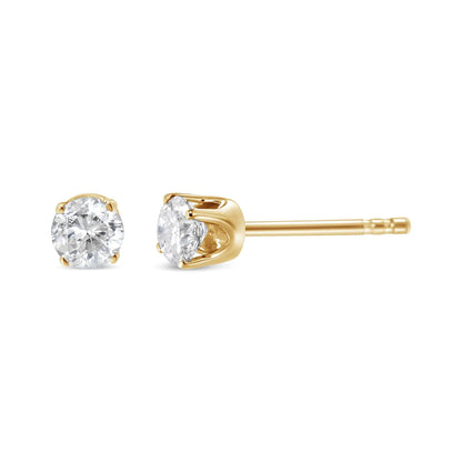 14K Yellow Gold 1/10 Cttw Round Brilliant-Cut Diamond Classic 4-Prong Stud Earrings (K-L Color, SI1-SI2 Clarity)