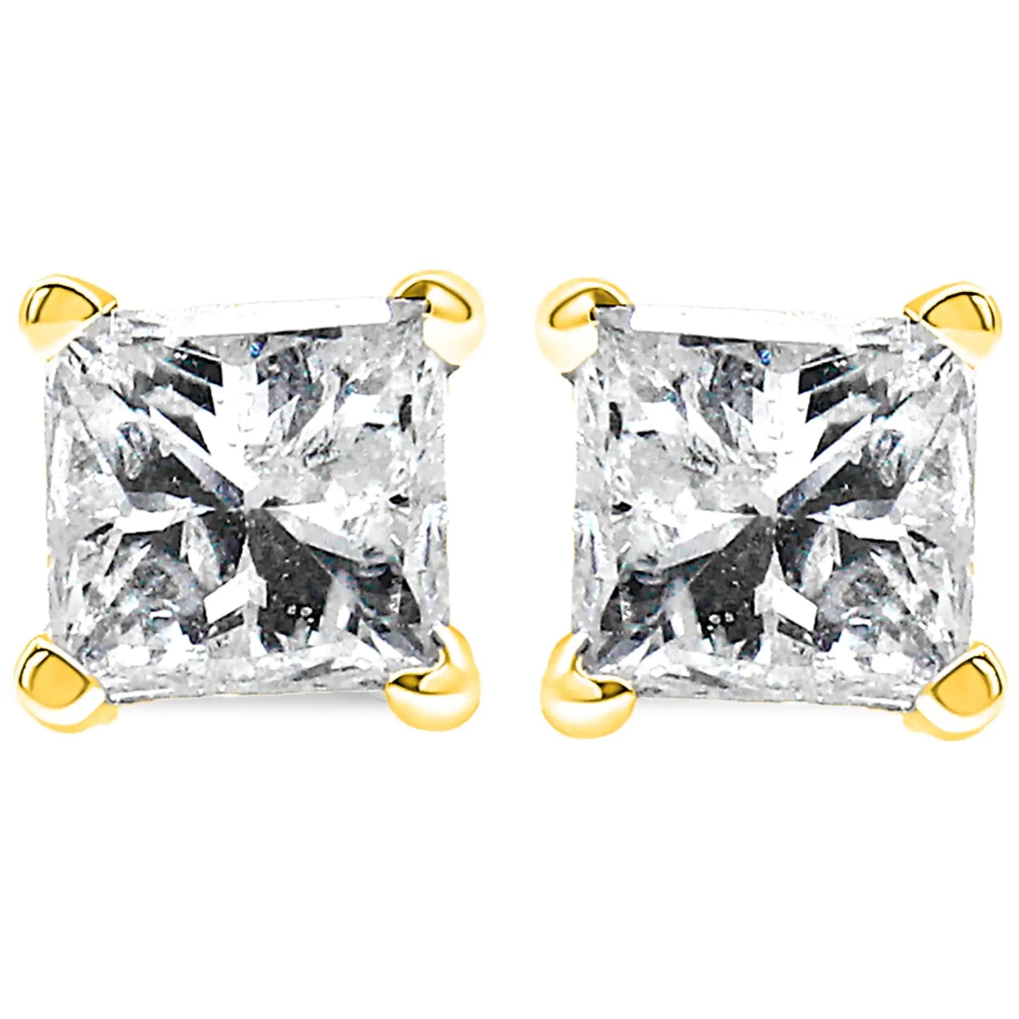 14K Yellow Gold 1/2 Cttw Princess-Cut Square Near Colorless Diamond Classic 4-Prong Solitaire Stud Earrings (H-I Color, I1-I2 Clarity)