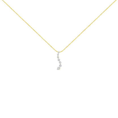 AGS Certified 14K Yellow Gold 2.0 Cttw Baguette and Brilliant Round-Cut Diamond Journey 18" Pendant Necklace (F-G Color, I1-I2 Clarity)