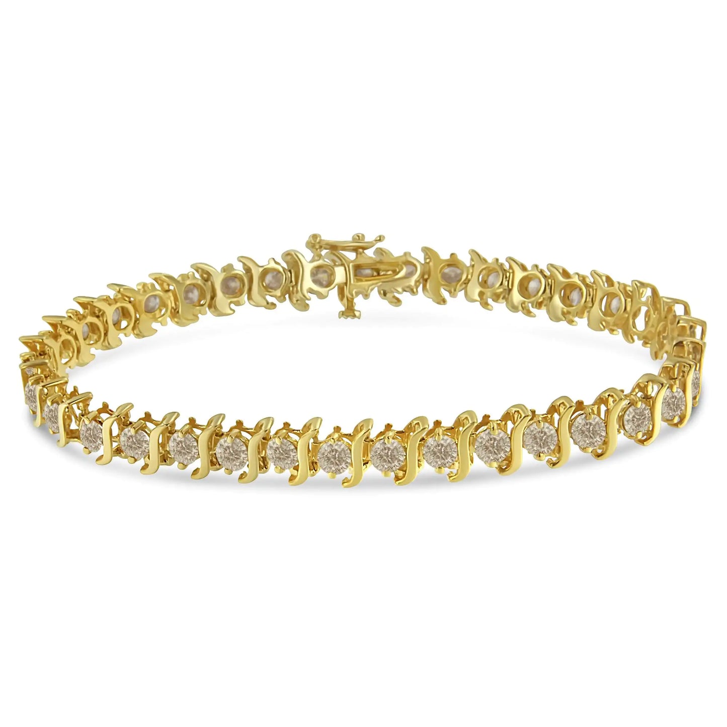 14K Yellow Gold-Plated .925 Sterling Silver 6.0 cttw Classic Round-Cut Diamond "S" Link Bracelet (J-K Color, I1-I2 Clarity) - Size 7.5"