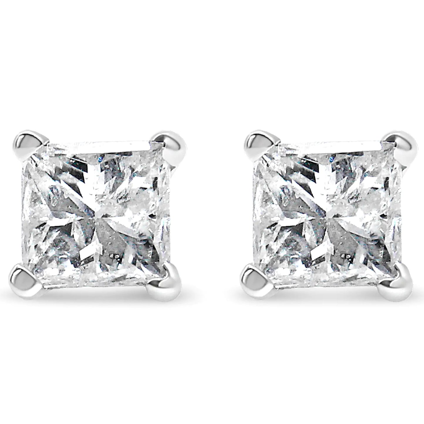 AGS Certified 1/4 Cttw Princess-Cut Square Diamond 4-Prong Solitaire Stud Earrings in 14K White Gold (G-H Color, I1-I2 Clarity)