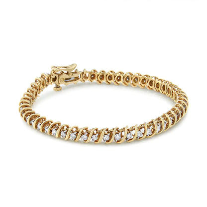 14K Yellow Gold 2.0 Cttw Prong Set Round Brilliant Diamond S Link Tennis Bracelet (I-J Color, I1-I2 Clarity) - 7"