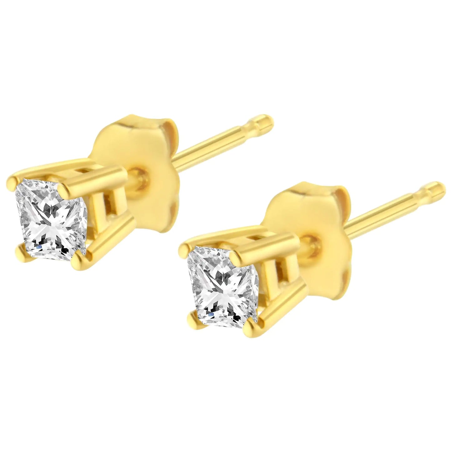 14K Yellow Gold 1/2 Cttw Princess-Cut Square Near Colorless Diamond Classic 4-Prong Solitaire Stud Earrings (H-I Color, I1-I2 Clarity)