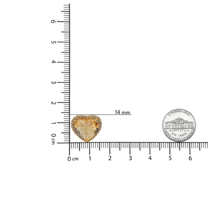 18K Yellow Gold 2/3 Cttw Brown Diamonds and 11x11mm Heart-Cut Yellow Citrine Gemstone Halo Heart Stud Earrings (Brown Color, SI1-SI2 Clarity)