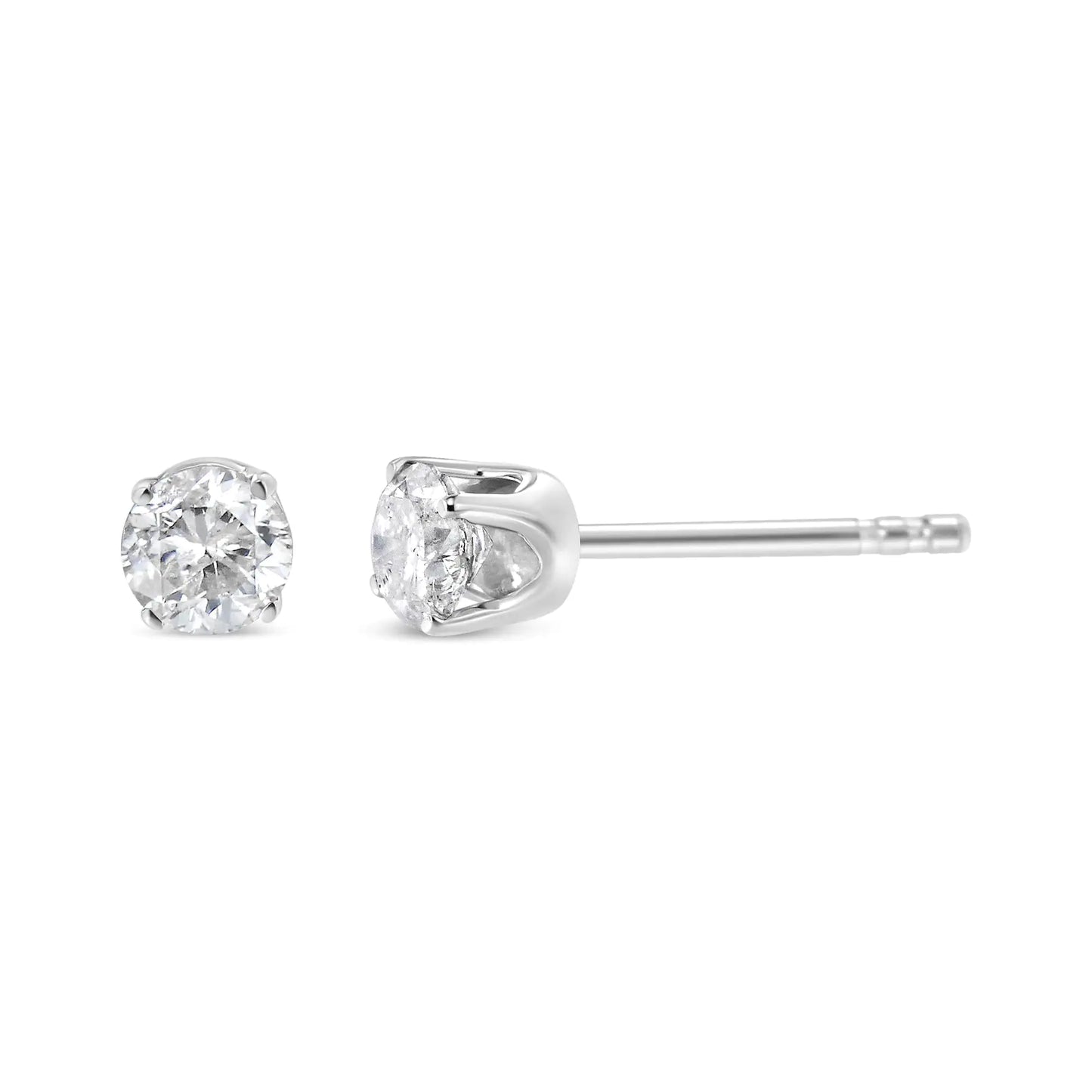 AGS Certified 14K White Gold 1.0 Cttw 4-Prong Set Brilliant Round-Cut Solitaire Diamond Push Back Stud Earrings (F-G Color, SI2-I1 Clarity)