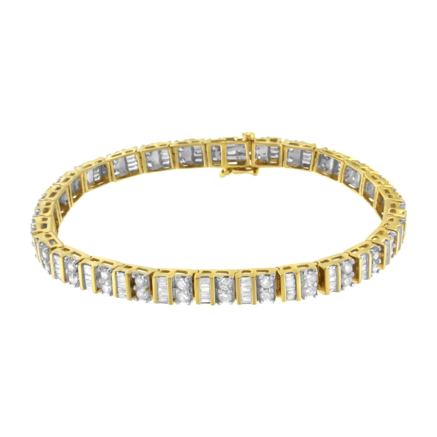 14KT Yellow Gold 4.0 Cttw Baguette & Round Brilliant-Cut Diamond Channel & Prong-Set Tennis Bracelet (H-I Color, SI2-I1 Clarity) - 7"