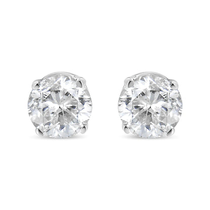 AGS Certified 14K White Gold 1.0 Cttw 4-Prong Set Brilliant Round-Cut Solitaire Diamond Push Back Stud Earrings (F-G Color, SI2-I1 Clarity)