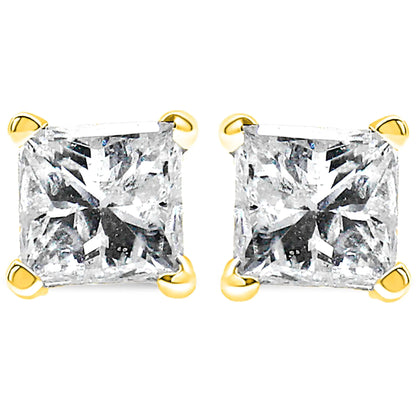 AGS Certified 1/2 Cttw Princess-Cut Square Diamond 4-Prong Solitaire Stud Earrings in 14K Yellow Gold (N-O Color, VS1-VS2 Clarity)