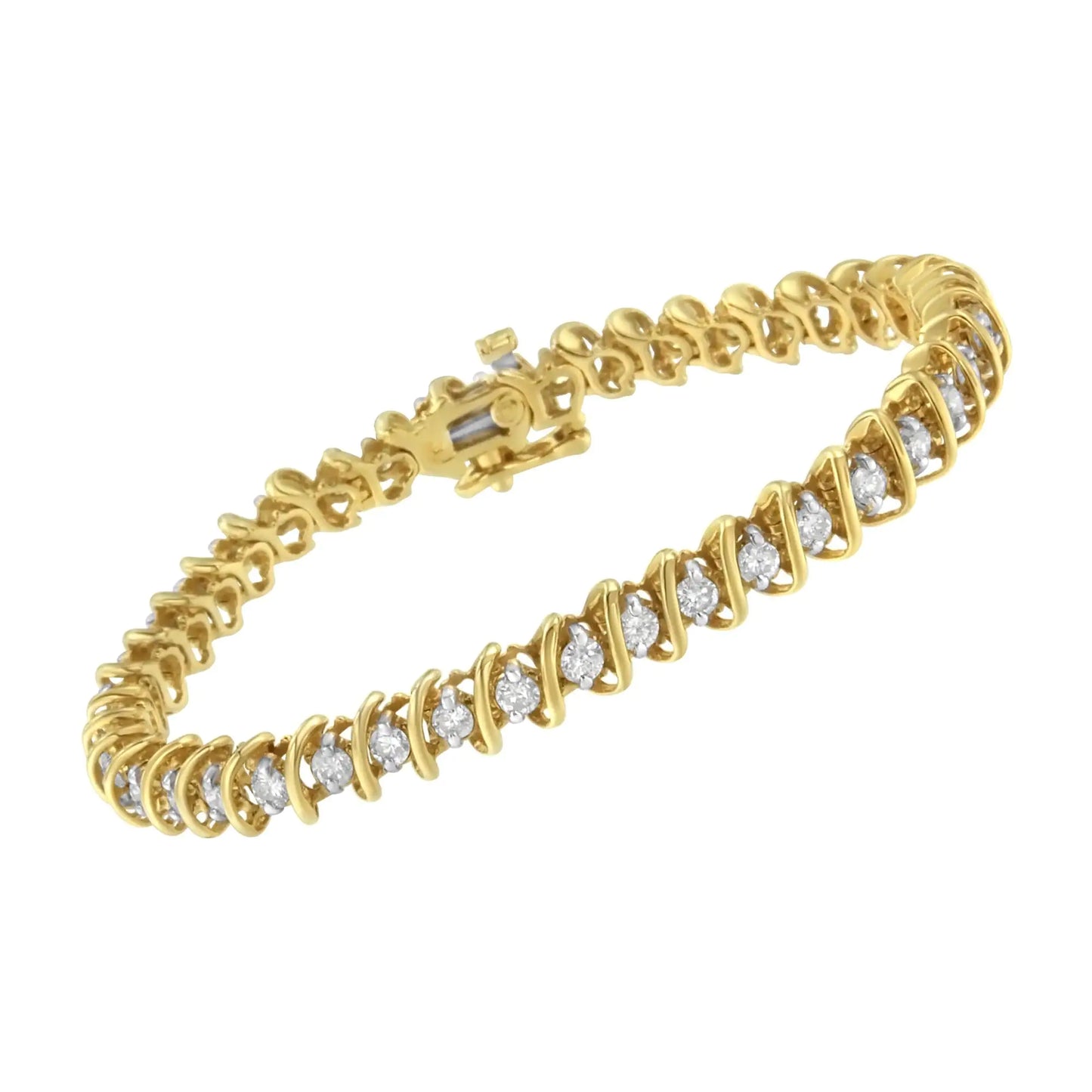 14KT Yellow Gold Diamond S-Link Tennis Bracelet (3 cttw, I-J Color, I1-I2 Clarity)