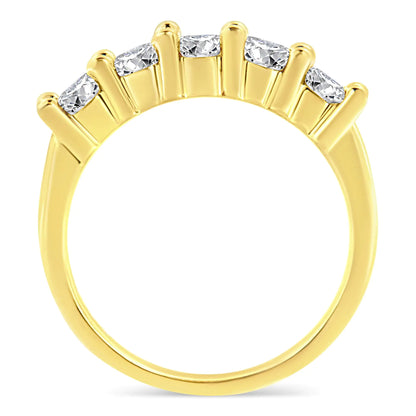 14K Yellow Gold Plated .925 Sterling Silver 1.0 Cttw Shared Prong-set Round Diamond 5 Stone Band Ring (J-K Color, I1-I2 Clarity)