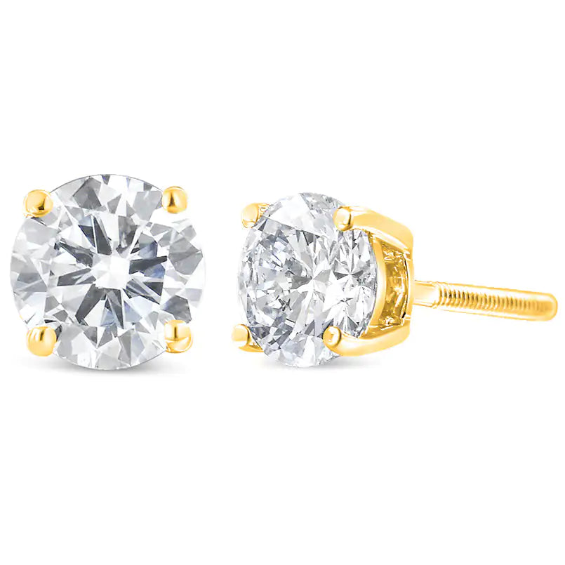 14K Yellow Gold 1.00 Cttw Round Brilliant-Cut Near Colorless Diamond Classic 4-Prong Stud Earrings with Screw Backs (J-K Color, SI1-SI2 Clarity)