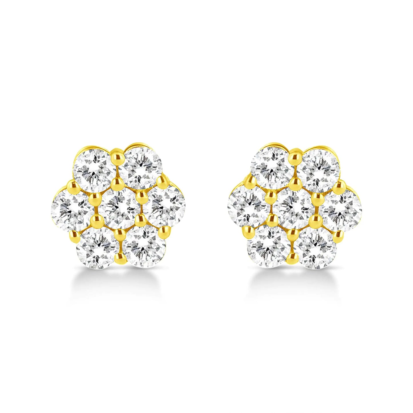 14K Yellow Gold 1/2 Cttw Brilliant Round Cut Diamond Floral Cluster Stud Earrings with Pushbacks (J-K Color, VS2-SI1 Clarity)