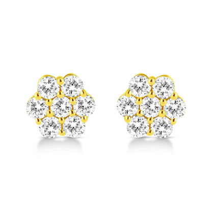 14K Yellow Gold 1/2 Cttw Brilliant Round Cut Diamond Floral Cluster Stud Earrings with Pushbacks (J-K Color, VS2-SI1 Clarity)