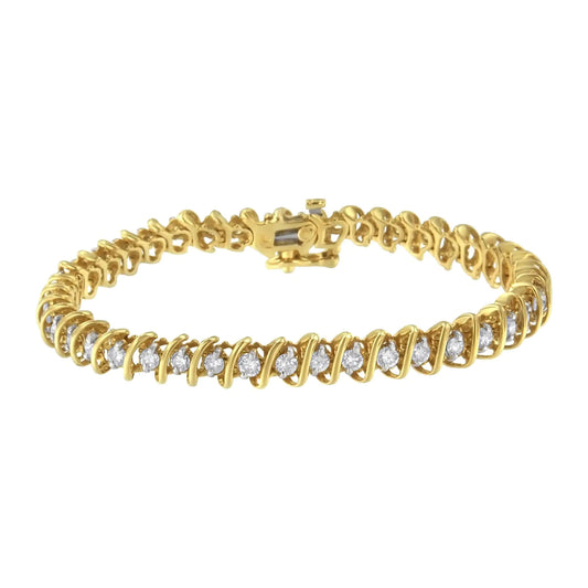 14KT Yellow Gold Diamond S-Link Tennis Bracelet (3 cttw, I-J Color, I1-I2 Clarity)