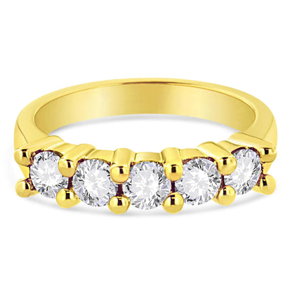 14K Yellow Gold Plated .925 Sterling Silver 1.0 Cttw Shared Prong-set Round Diamond 5 Stone Band Ring (J-K Color, I1-I2 Clarity)