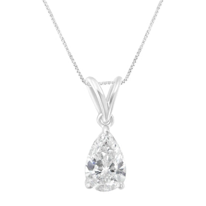 IGI certified 10K White Gold 3/8 cttw Diamond Pear Pendant Necklace (I-K, SI2-I1)