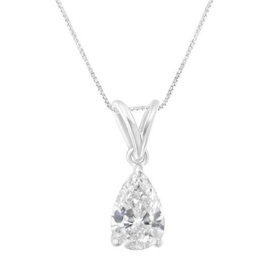 IGI certified 10K White Gold 3/8 cttw Diamond Pear Pendant Necklace (I-K, SI2-I1)