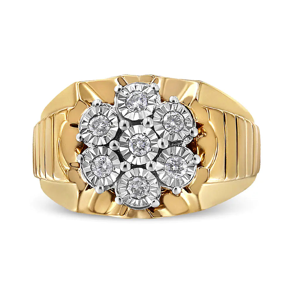 14K Yellow Gold Plated .925 Sterling Silver 1/3 Cttw Miracle-Set Floral Diamond Cluster Ring (I-J Color, I1-I2 Clarity)