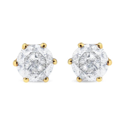 AGS Certified 2.00 Cttw Round Brilliant-Cut Diamond 14K Yellow Gold 6-Prong-Set Solitaire Stud Earrings with Screw Backs (J-K Color, I1-I2 Clarity)