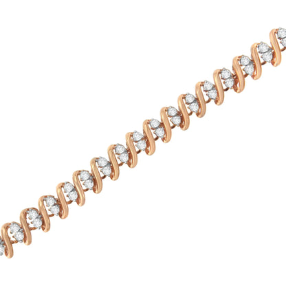 14KT Rose Gold Plated Sterling Silver Diamond S Link Tennis Bracelet (2 cttw, J-K Color, I1-I2 Clarity) - Size 7.5"