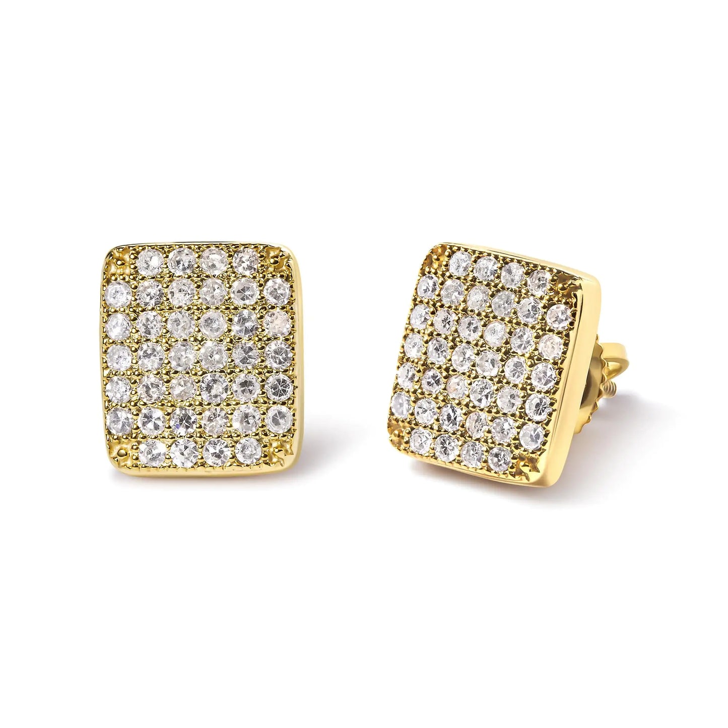 14K Yellow Gold 1/2 Cttw Diamond Square Shaped Composite Cluster Stud  Earrings (I-J Color, I1-I2 Clarity)