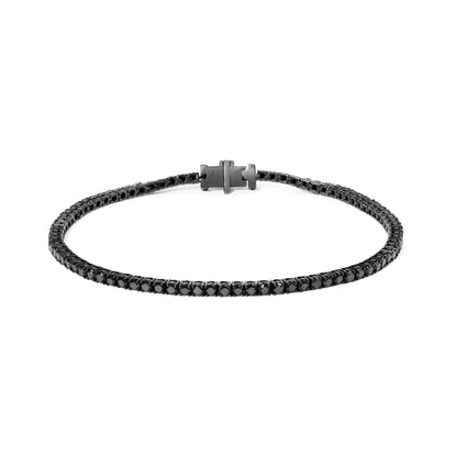 Black Rhodium Plated .925 Sterling Silver 5.00 Cttw Black Diamond Tennis Bracelet  (Black Color, I2-I3 Clarity) - 8.5 Inches