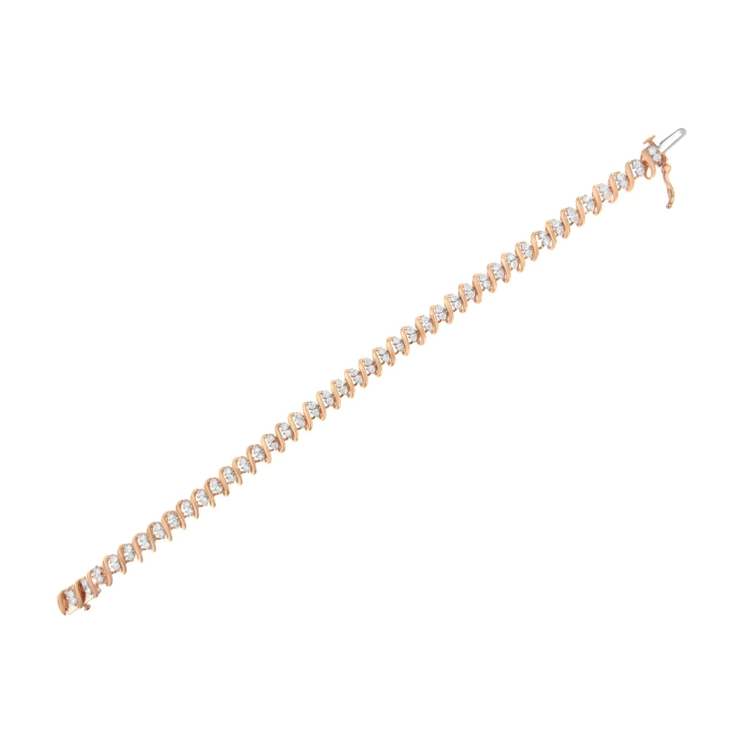 14KT Rose Gold Plated Sterling Silver Diamond S Link Tennis Bracelet (2 cttw, J-K Color, I1-I2 Clarity) - Size 7.5"