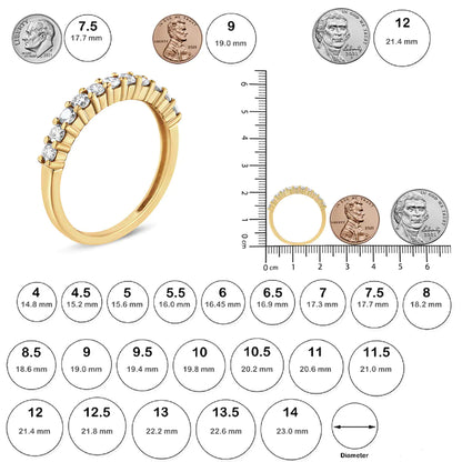 14K Yellow Gold Plated .925 Sterling Silver 1/2 cttw Shared Prong Set Brilliant Round-Cut Diamond 11 Stone Band Ring (K-L Color, SI2-I1 Clarity)