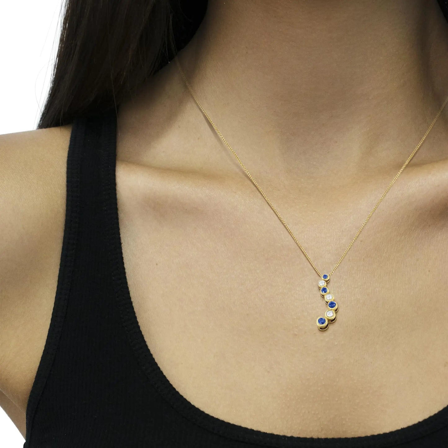 14K Yellow Gold White and Treated Blue Diamond Pendant Necklace (1 cttw, H-I Color, I1-I2 Clarity)