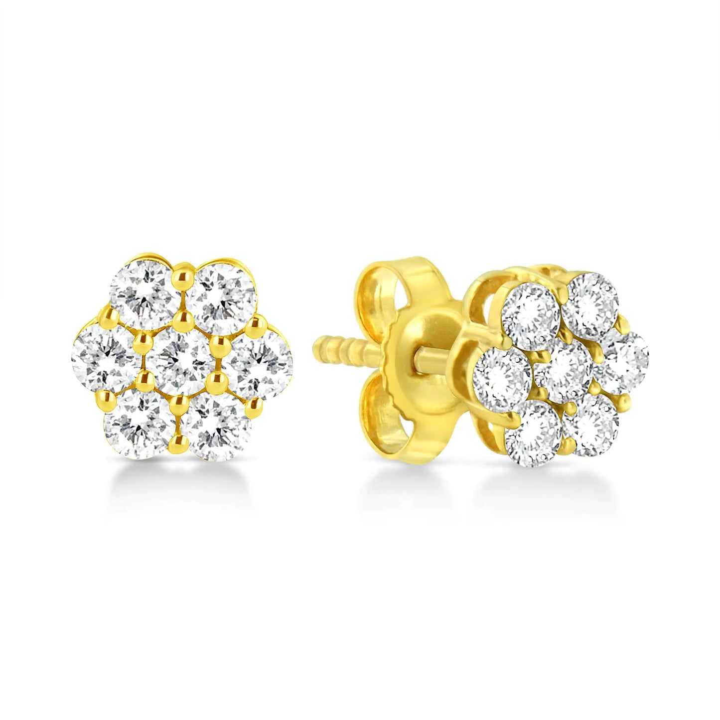 14K Yellow Gold 1/2 Cttw Brilliant Round Cut Diamond Floral Cluster Stud Earrings with Pushbacks (J-K Color, VS2-SI1 Clarity)